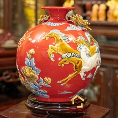 Bình hút tài lộc mã đáo thành công cao 28 cm đường kính 23 cm men màu