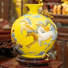 Bình hút tài lộc mã đáo thành công cao 28 cm đường kính 23 cm men màu