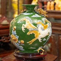 Bình hút tài lộc mã đáo thành công cao 28 cm đường kính 23 cm men màu