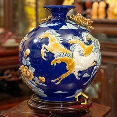 Bình hút tài lộc mã đáo thành công cao 28 cm đường kính 23 cm men màu