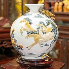 Bình hút tài lộc mã đáo thành công cao 28 cm đường kính 23 cm men màu