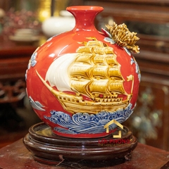 Bình hút tài lộc thuận buồm xuôi gió cao 22 cm đường kính 18 cm men màu