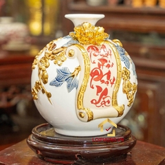 Bình phát tài phát lộc cao 22cm đường kính 19cm dát vàng
