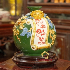 Bình phát tài phát lộc cao 22cm đường kính 19cm dát vàng