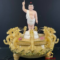 Chậu tắm Phật Đản Sanh cao cấp bằng bột đá thạch anh viền vàng (chưa bao gồm tượng)