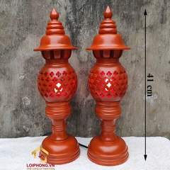 Đèn thờ quả dứa bằng gỗ màu cánh gián cao 36 - 41 - 48 cm