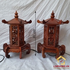 Đèn thờ lục giác gỗ hương màu cánh gián cao 41 cm