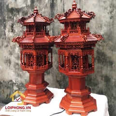 Đèn thờ tháp mái chùa hai tầng bằng gỗ hương cao 61 cm