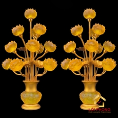 Đèn Thờ Hoa Sen 13 bông chớm nở bằng lưu ly cao cấp