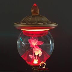 Đèn thờ đẹp bằng pha lê cao cấp hình cầu mũ ô bên trong có hoa sen 3D