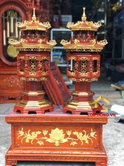 Đèn thờ hình tháp mái chùa sơn son thếp vàng cao 61 cm