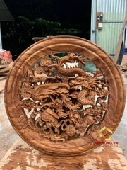 Đĩa gỗ phong thủy tứ linh bằng gỗ hương đường kính đĩa 35 - 40 cm dày 4 cm