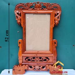 Khung ảnh thờ gỗ hương trạm khắc rồng kích thước ảnh 20x25 cm