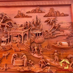 Tranh gỗ Đồng Quê đẹp 107x217x7 cm gỗ hương đỏ