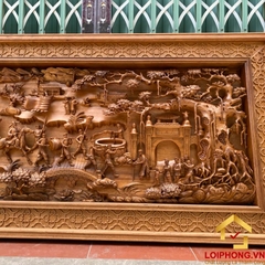 Tranh gỗ Vinh Quy Bái Tổ đẹp 217x107x9 cm