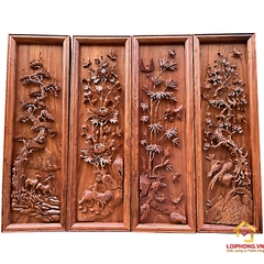 Tranh Tứ Quý gỗ kích thước 40x127x5 cm