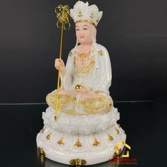 Tượng Địa Tạng Vương Bồ Tát bằng đá trắng viền vàng cao 30 - 40 - 48 cm