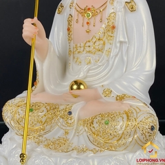 Tượng Địa Tạng Vương Bồ Tát bằng đá trắng viền vàng cao 30 - 40 - 48 cm