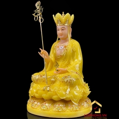 Tượng Địa Tạng Vương Bồ Tát Ngồi Đế Hoa Sen Bằng Bột Đá Thạch  Anh Viền Vàng cao từ 30 - 65 cm