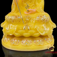 Tượng Địa Tạng Vương Bồ Tát Ngồi Đế Hoa Sen Bằng Bột Đá Thạch  Anh Viền Vàng cao từ 30 - 65 cm