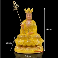 Tượng Địa Tạng Vương Bồ Tát Ngồi Đế Hoa Sen Bằng Bột Đá Thạch  Anh Viền Vàng cao từ 30 - 65 cm