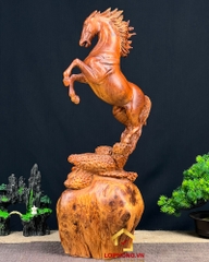 Tượng ngựa gỗ phong thủy tài lộc bằng gỗ nu hương kích thước 52x26x20 cm