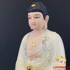 Tượng Phật A Di Đà bằng bột đá ngồi đế mây sơn xanh cao 48 cm
