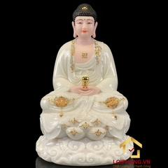 Tượng Phật A Di Đà bằng bột đá trắng viền vàng cao 30-40-48 cm
