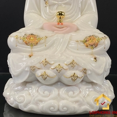 Tượng Phật A Di Đà bằng bột đá trắng viền vàng cao 30-40-48 cm