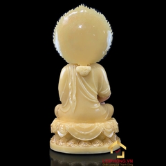Tượng Phật A Di Đà Ngồi Đế Hoa Sen Có Lá Đề Bằng Bột Đá Thạch Anh Viền Vàng cao 40 - 90cm