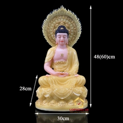 Tượng Phật A Di Đà Ngồi Đế Hoa Sen Có Lá Đề Bằng Bột Đá Thạch Anh Viền Vàng cao 40 - 90cm