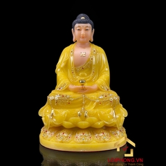 Tượng Phật A Di Đà Ngồi Đế Hoa Sen Bằng Bột Đá Thạch Anh Viền Vàng cao 30 - 65cm