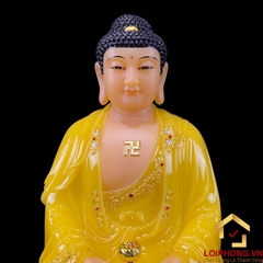 Tượng Phật A Di Đà Ngồi Đế Hoa Sen Bằng Bột Đá Thạch Anh Viền Vàng cao 30 - 65cm