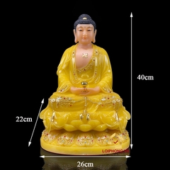 Tượng Phật A Di Đà Ngồi Đế Hoa Sen Bằng Bột Đá Thạch Anh Viền Vàng cao 30 - 65cm