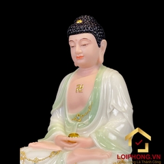 Tượng phật A Di Đà bột đá ngồi đá non nước viền hoa cao  30 – 40 – 48 – 65 cm