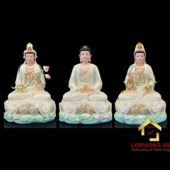 Tượng phật A Di Đà bằng bột đá ngồi đế non nước màu trắng cao  30 – 40 – 48 cm