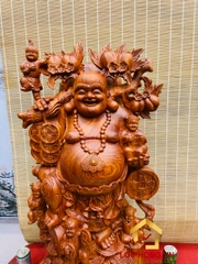 Tượng Phật Di Lặc ngũ phúc gánh đào kích thước 100x46x42 cm