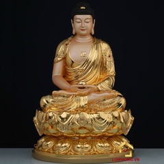 Tượng phật Dược Sư ngồi hoa sen bằng đồng dát vàng cao 48 cm