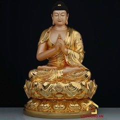 Tượng phật Dược Sư ngồi hoa sen bằng đồng dát vàng cao 48 cm