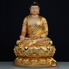 Tượng phật Dược Sư ngồi hoa sen bằng đồng dát vàng cao 48 cm