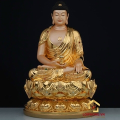 Tượng phật Dược Sư ngồi hoa sen bằng đồng dát vàng cao 48 cm