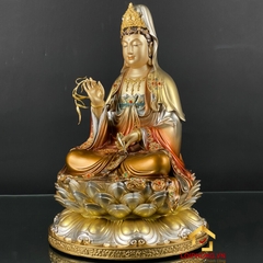 Tượng Phật Quan Âm bằng đồng men cổ sơn màu cao 30 - 40 - 48 cm
