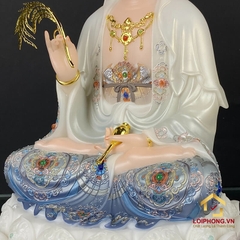 Tượng Phật Quan Âm bằng bột đá trang phục màu tím cao 30 - 40 - 48 cm