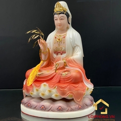 Tượng Phật Quan Âm Ngồi Đài Sen Bằng Bột Đá Sơn Đỏ cao từ 30 - 65cm