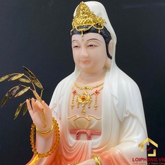 Tượng Phật Quan Âm Ngồi Đài Sen Bằng Bột Đá Sơn Đỏ cao từ 30 - 65cm