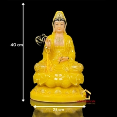 Tượng Phật Quan Âm Ngồi Đài Sen Bằng Bột Đá Thạch Anh Viền Vàng cao từ 30 - 48cm