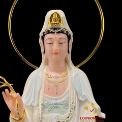 Tượng phật Tây Phương Tam Thánh đứng bột đá trắng viền hoa cao 48-90 cm