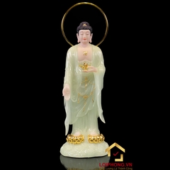 Tượng Phật Tây Phương Tam Thánh Đứng Đài Sen Bằng Bột Đá Thạch Ngọc Có Hào Quang cao từ 48 – 90cm