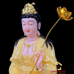 Tượng Phật Tây Phương Tam Thánh Ngồi Đài Sen Bằng Bột Đá Thạch Anh Viền Vàng cao từ 30 – 65cm