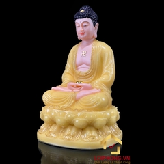 Tượng Phật Tây Phương Tam Thánh Ngồi Đài Sen Bằng Bột Đá Thạch Anh Viền Vàng cao từ 30 – 65cm